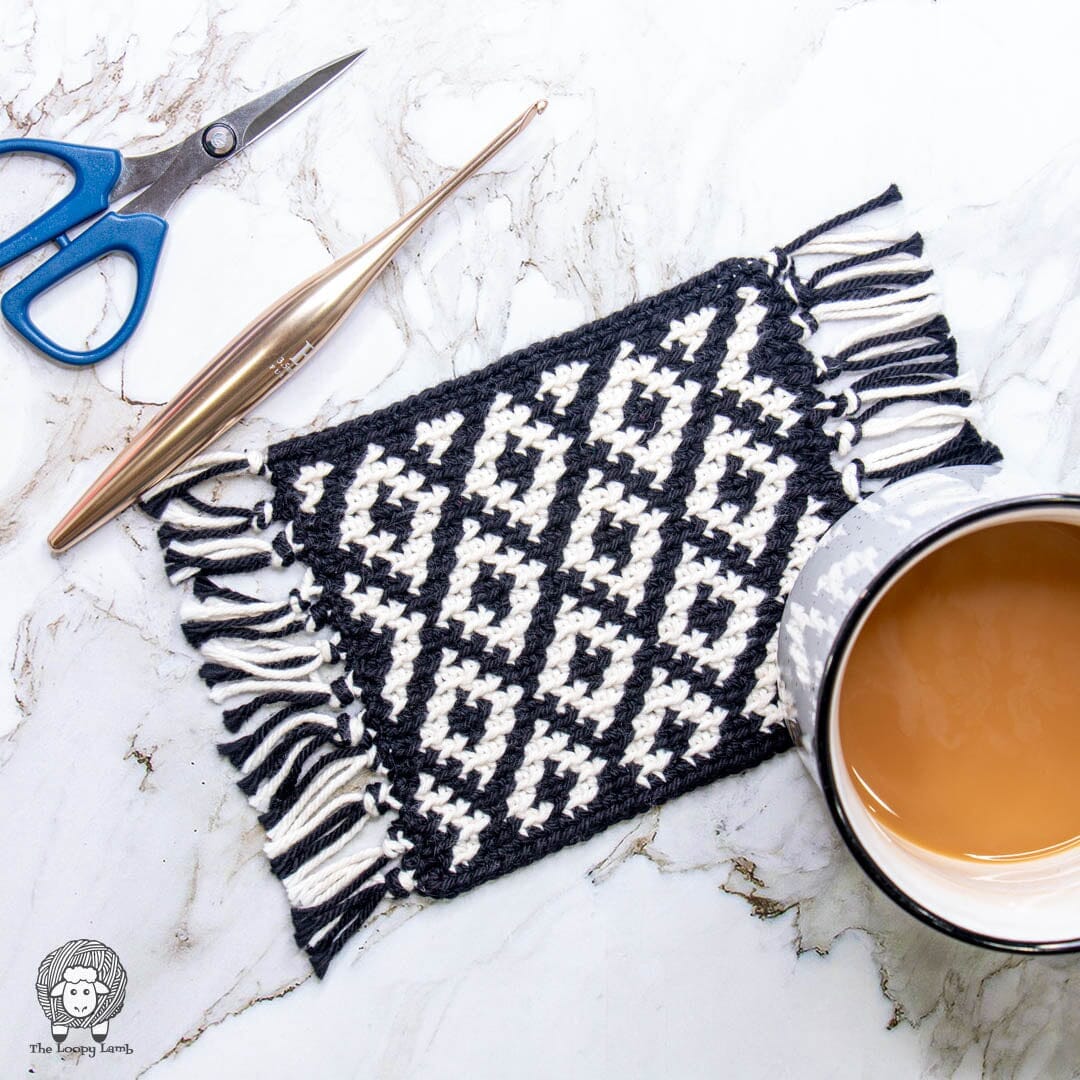 TENDERLOIN CROCHETテンダーロイン クロシェットK-Seven期 Free Tapestry Crochet Pattern: Dazzling Diamonds Crochet Coaster