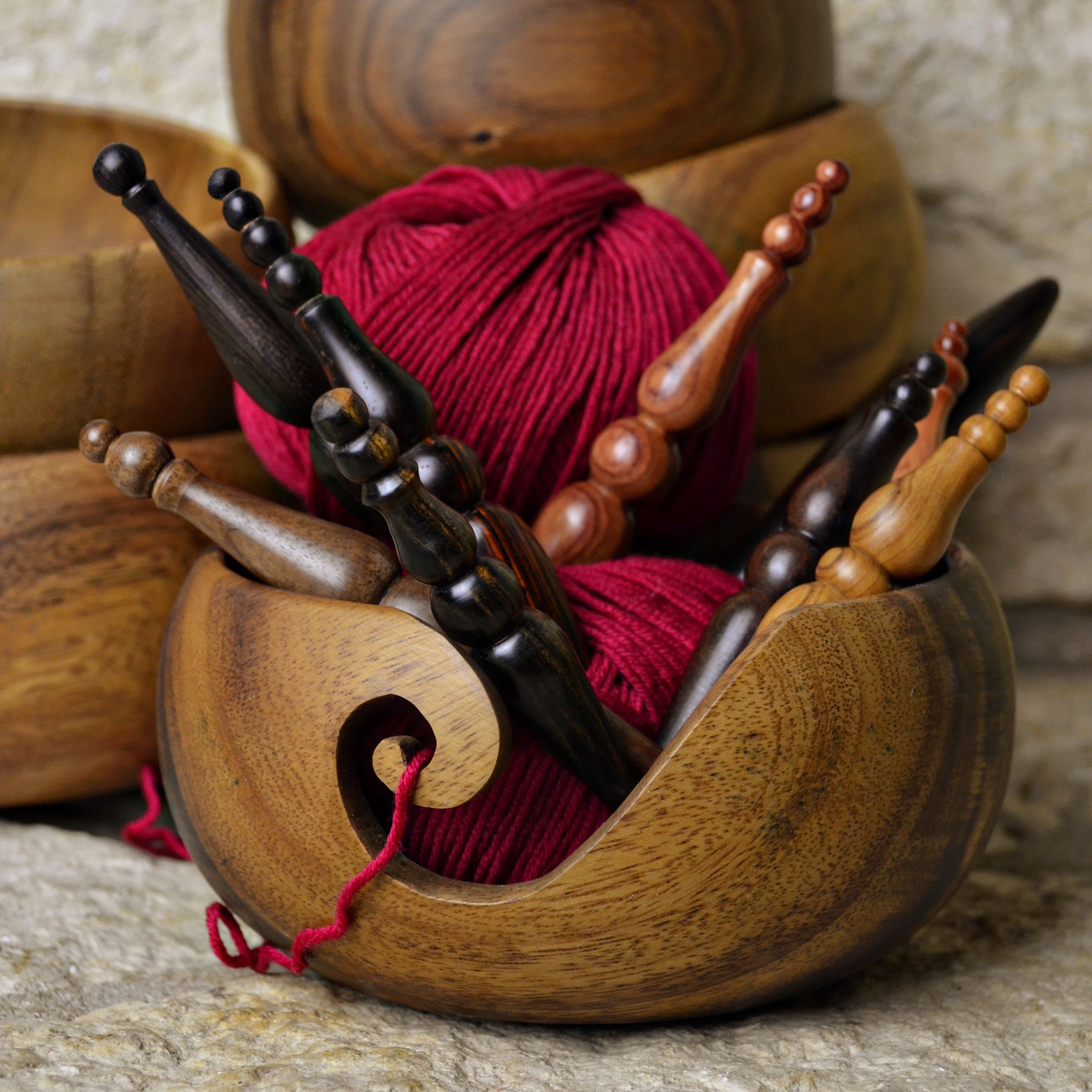 Teak Wood Yarn Bowl - Four Purls Yarn Shop
