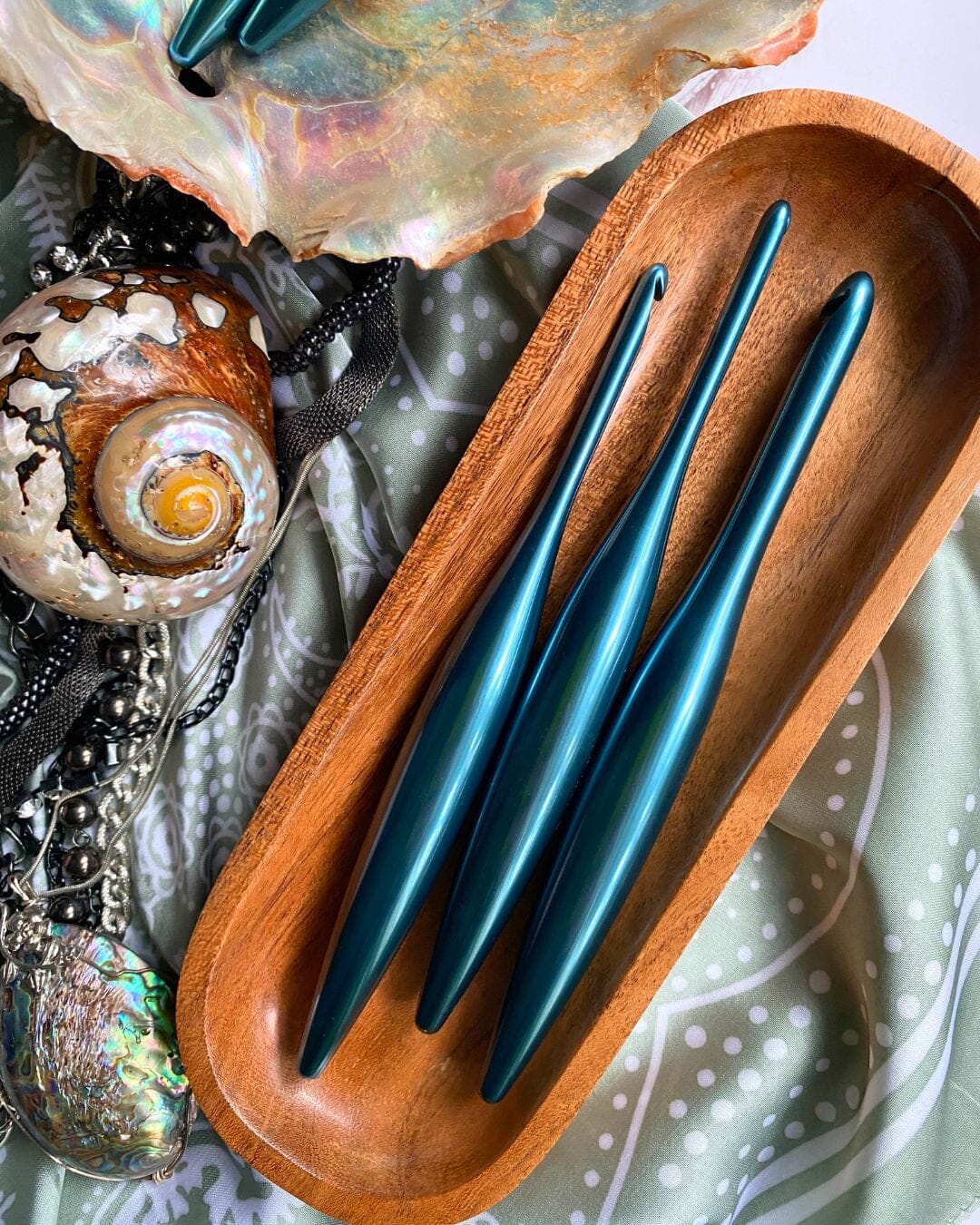 Tempest Blue Streamline Metal Polished Crochet Hooks Metal Streamline FurlsCrochet 